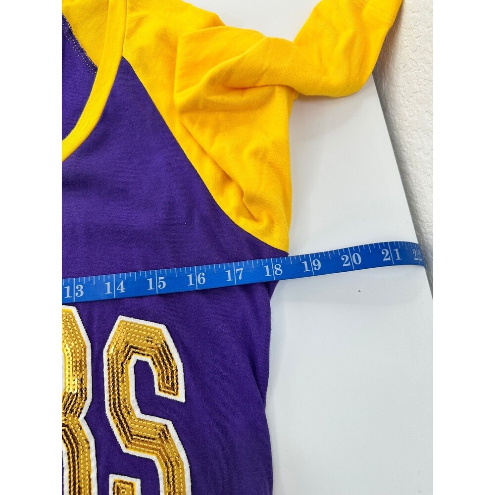 LSU Tigers Women’s Top M Purple Gold Sequin Raglan 3/4 Sleeve Shirt Football - Picture 9 of 10